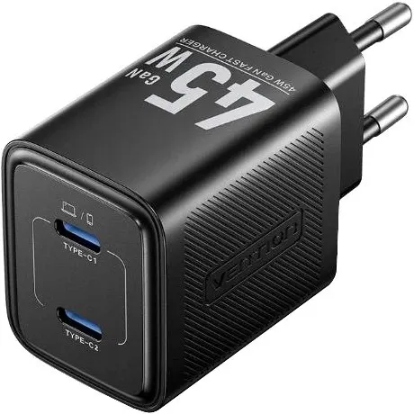 Ładowarka Vention 45W GaN PD 2x USB-C czarna