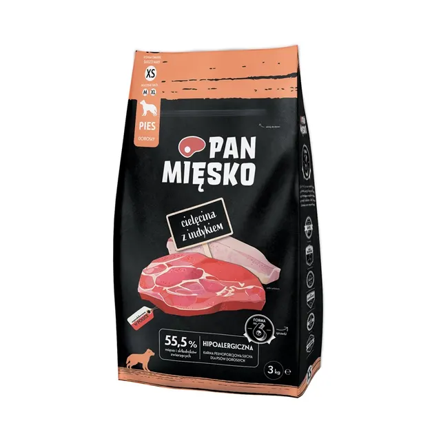 Pan Mięsko Cielęcina z indykiem sucha karma dla psa chrupki XS 3kg