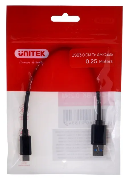 UNITEK KABEL USB-C - USB-A 3.1 M/M 0 25M Y-C490BK