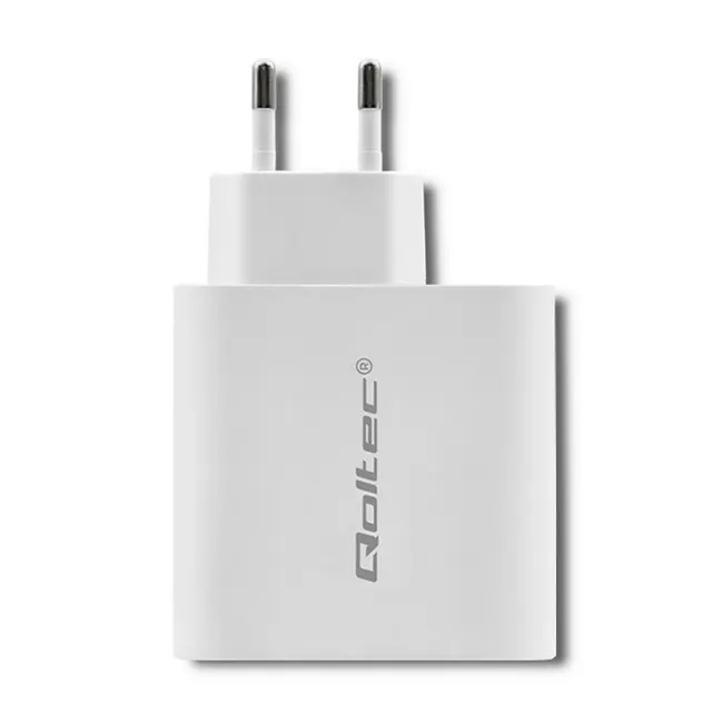QOLTEC ŁADOWARKA SIECIOWA 63W, 5-20V, 1.5-3A, USB TYP C PD, USB QC 3.0, BIAŁA
