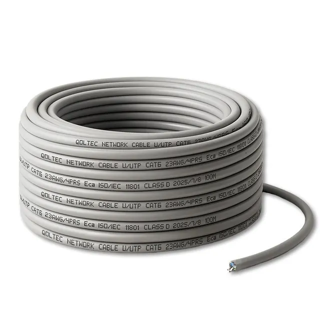 Qoltec Kabel Patchcord sieciowy skrętka UTP, Miedziany Cu, CAT6, High speed 1Gb/s, LAN, 100m, szary