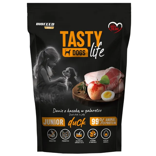 BIOFEED Tasty dog life Junior Mini Kaczka 90% Saszetka 150g