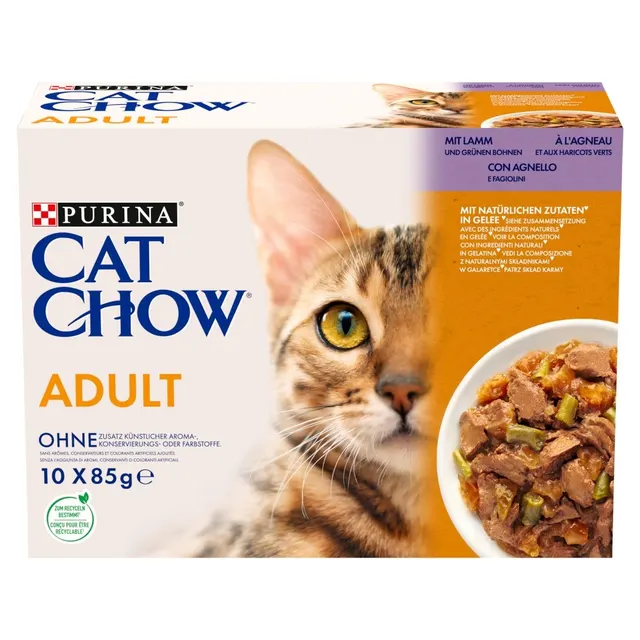 PURINA Cat Chow Jagnięcina zielona fasolka - mokra karma dla kota - 10x85 g