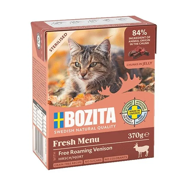 BOZITA Sterylised - Dziczyzna kawałki w galarecie - mokra karma dla kota - 370g