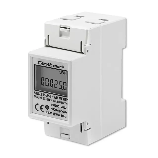 QOLTEC LICZNIK ZUŻYCIA ENERGII JEDNOFAZOWY NA SZYNĘ DIN, 230V, LCD, 2P