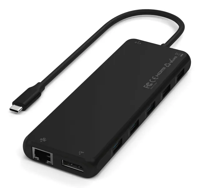 Satechi 13-w-1 USB-C Triple Display Multiport Adapter - adapter USB-C (1x Ethernet 1 Gbps 3x USB-A 5 Gbps 1x USB-A 10 Gbps 2x USB-A 480 Mbps 2x USB-C 10 Gbps 85W PD 2x HDMI 2.0 4K@60Hz DP 1.4 8K@60Hz 3.5 mm Audio in/out) (black)