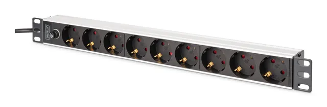 Digitus DN-95437 rozdzielacz zasilania PDU 9 x gniazdo sieciowe 1U Czarny Srebrny