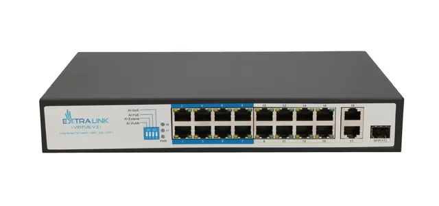 Extralink Switch PoE VIRTUS V3 16x 100Mb/s PoE/PoE+ 2x Gigabit RJ45 + 1x SFP 150W