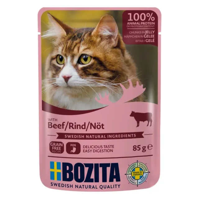BOZITA Mięsne kawałki w galarecie z wołowiną - saszetka dla kota - 85g