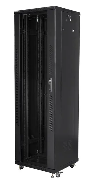 Szafa jednosekcyjna zamykana na zamek Lanberg FF01-6642-12B (42U; 19''; 2050mm / 600mm / 600 mm; stojąca; Pełne Szklane; 800 kg; kolor czarny)
