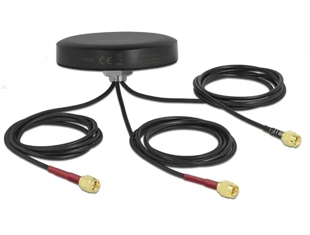 DeLOCK Antena dwupasmowa LTE MIMO WLAN 802.11 ac/ax/a/h/b/g/n 3 x SMA męski RG-174 1 m montaż na śruby polowa czarna
