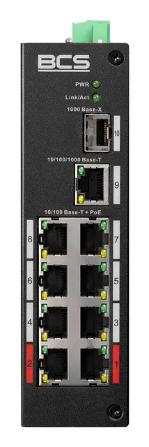 BCS BCS-L-SP0801G-1SFP(II) Fast Ethernet (10/100) Obsługa PoE Szyna DIN Czarny