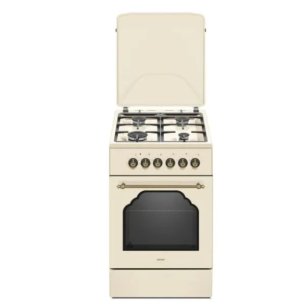 Kuchnia gazowo-elektryczna MPM MPM-56-KRM-14 Retro 50 cm, termoobieg, grill, ruszt żeliwny, kremowy