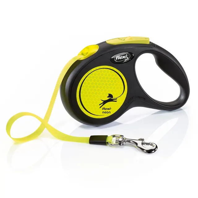 Smycz flexi automatyczna New Neon S taśma 5 m - dla psa do 15 kg kolor żółty