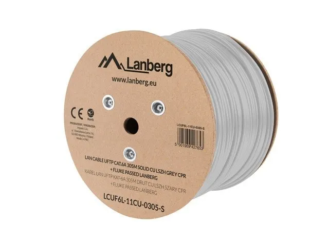 LANBERG KABEL UFTP KAT. 6A 305M DRUT CU LSZH SZARY CPR+FLUKE PASSED