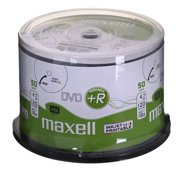 MAXELL Płyta DVD+R 4 7GB 50 szt. w opakowaniu cake (szpindel). Prędkość zapisu 16X 120 min. Płyty do nadruku atramentowego. Przeznaczenie Multimedia.