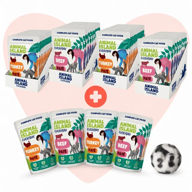 ANIMAL ISLAND Love Box Pate mix smaków 48szt + zabawka