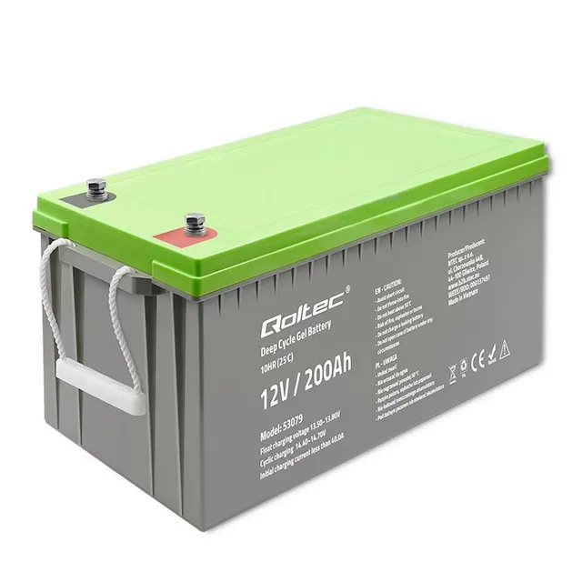 Qoltec Akumulator żelowy Deep Cycle, 12V, 200Ah, 62.5kg