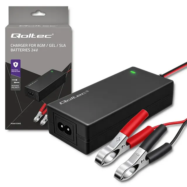 QOLTEC ŁADOWARKA DO AKUMULATORA AGM GEL STD, PROSTOWNIK 24V 2A 48W, LED