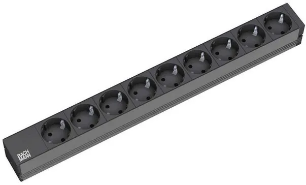 Bachmann 9x Schuko 2m rozgałęziacz 9 x gniazdo sieciowe Czarny