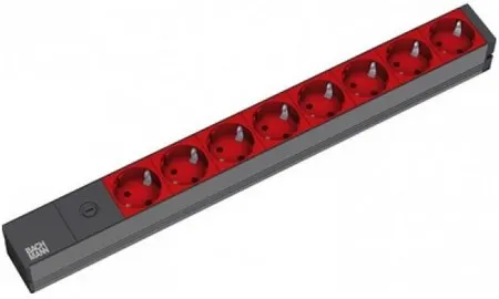 Listwa zasilająca Bachmann 48.30cm (19 ) ALU 8-drożna do UPS z IEC IEC IEC320 C14 (do systemów UPS) zasilający 2 m 1U 8 czerwonych gniazd z uziemieniem bez wyłącznika z bezpiecznikiem drobnym 10 A (333.538)