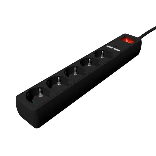 GEMBIRD LISTWA ZASILAJĄCA PRZECIWPRZEPIĘCIOWA 5XSCHUKO + 2X USB 1 5M KOLOR CZARNY