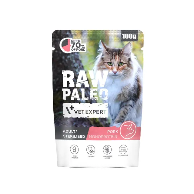 VetExpert Raw Paleo Adult/Sterilised Cat Pork 100g
