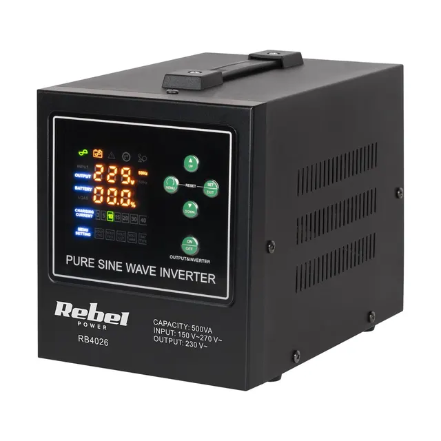 REBEL ZASILACZ AWARYJNY Z CZYSTYM PRZEBIEGIEM SINUSOIDALNYM I FUNKCJĄ ŁADOWANIA LFP4 12V 230V 500VA/300W RB-4026