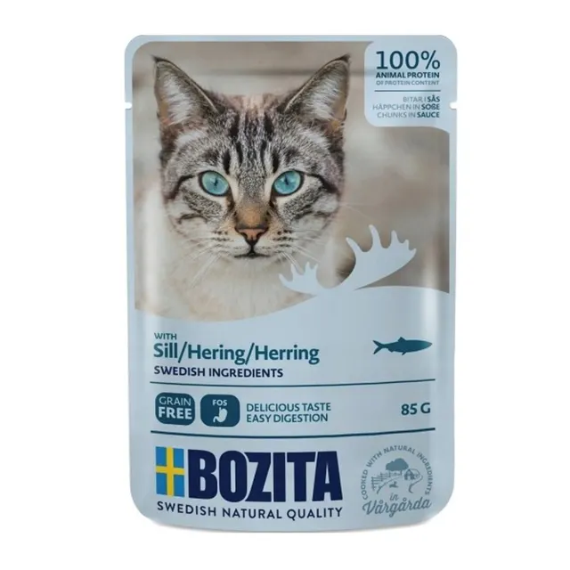 BOZITA Mięsne kawałki w sosie ze śledziem - saszetka dla kota - 85g