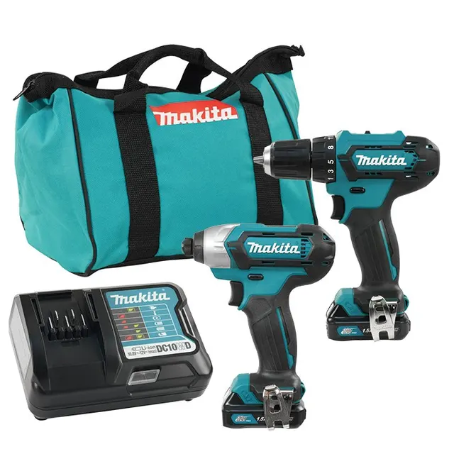 MAKITA CLX224X zestaw narzędzi akumulatorowych COMBO DF333D wiertarko-wkrętarka 30Nm + TD110D zakrętarka udarowa 110Nm 1/4 CXT 12V 2x 1 5Ah walizka
