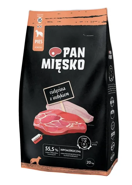 PAN MIĘSKO Cielęcina z indykiem (dorosły) chrupki XS - Karma sucha dla psa - 20kg