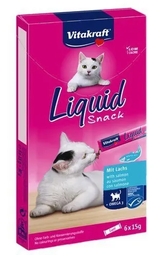 VITAKRAFT Cat Liquid Snack - przysmak dla kota w płynie: łosoś Omega 3 6 szt.