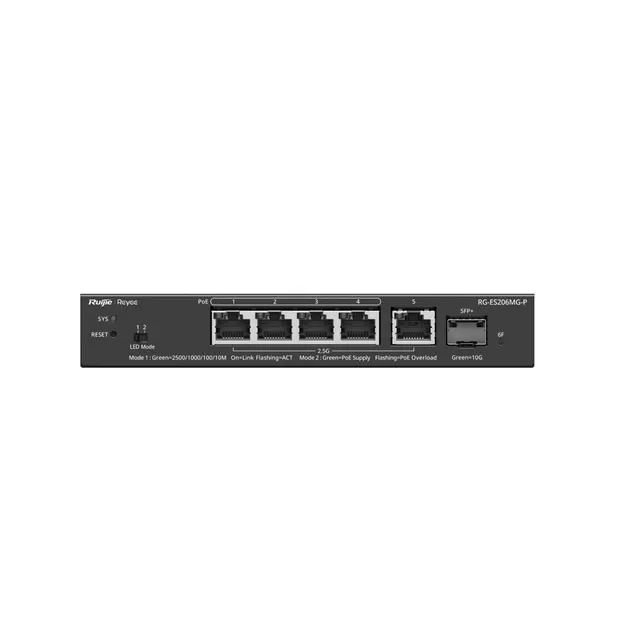 Ruijie Networks RG-ES206MG-P przełącznik sieciowy Zarządzany L2 2.5G Ethernet (100/1000/2500) Obsługa PoE Montaż na biurku/ścianie Czarny
