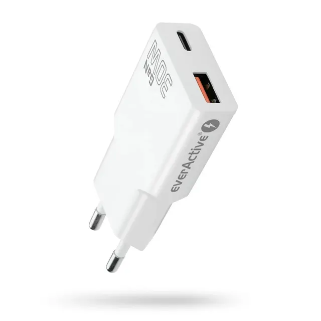 EVERACTIVE ŁADOWARKA SIECIOWA 1 X USB 1 X USB-C QUICK CHARGE 3.0 30W SUPER SLIM BIAŁA SC-380Q