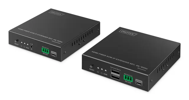 Przedłużacz (extender) światłowodowy HDMI 4K/60Hz z KVM USB 1.1 przez IP 1G do 40km/300m max. 253 odbiorniki HDMI Loop-Out Audio - zestaw