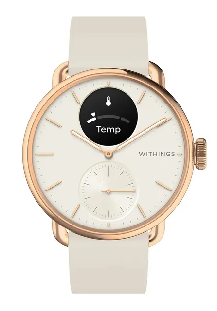 Zegarek hybrydowy Withings ScanWatch 2 - Stal nierdzewna - Hybrydowy inteligentny zegarek z paskiem - Fluoroelastomer - Rozmiar nadgarstka: 146-211 mm - Jednolity kolor - Bluetooth - 34 6 g - Piasek
