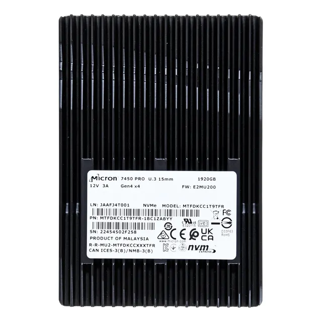 Dysk SSD Micron 7450 PRO 1.92TB U.3 (15mm) NVMe Gen4 MTFDKCC1T9TFR-1BC1ZABYYR (DWPD 1)