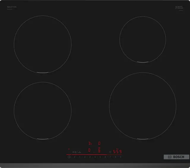 Płyta indukcyjna Bosch PIE631HB1E Serie 6 60 cm, 4 pola, PowerBoost, timer, WiFi Home Connect, czarny, bezramkowa