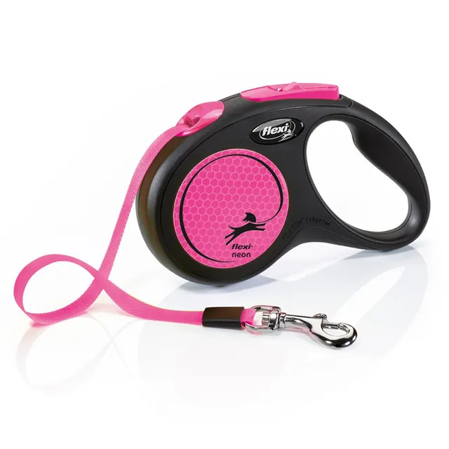 Smycz flexi automatyczna New Neon S taśma 5 m - dla psa do 15 kg kolor różowy