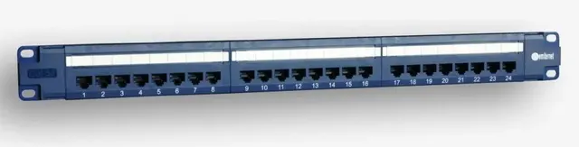 EmiterNet Panel 19 24xRJ45 UTP kat.5e (1U) z półką niebieski (PoE)