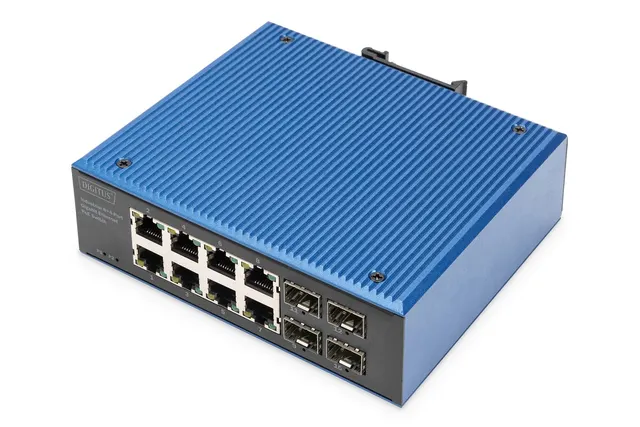 Przełącznik przemysłowy 8+4-Port Gigabit Ethernet PoE z 8x GE RJ45 i 2 SFP+ Portami PoE