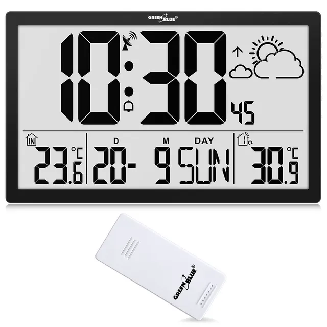 GREENBLUE ZEGAR ŚCIENNY LCD BARDZO DUŻY TEMPERATURA DATA GB218