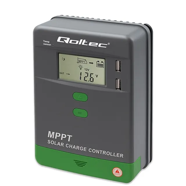 Solarny regulator ładowania MPPT Qoltec 53663 z czujnikiem temperatury 40A, 12V / 24V, LCD, 2 x USB, Bluetooth, APP, GEL, LiFePO4