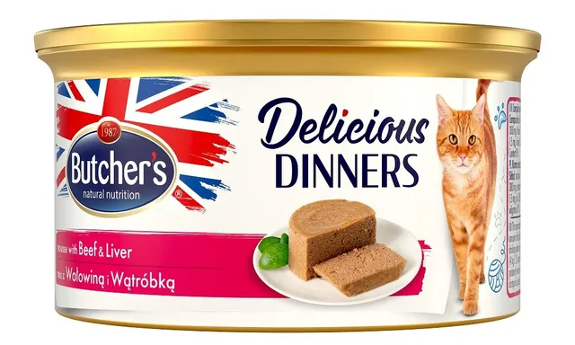 Butcher’s Delicious Dinners Cat- mokra karma dla kota z wołowiną i wątróbką w formie musu - puszka - 85 g