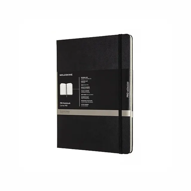 Moleskine notatnik Pro A4 w twardej oprawie 192 stron z numerowanymi stronami spisem treści i dedykowanymi sekcjami na projekty.