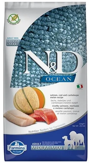 FARMINA N&D Ocean Dog Salmon Cod Cantaloupe Melon Adult Medium&Maxi- sucha karma dla psa - 12 kg