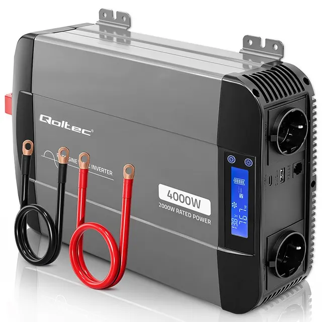 Qoltec Przetwornica napięcia Pure Sine Wave, 12V na 230V, 2000/4000W, LCD, USB, USB-C, Kompatybilna z LiFePO4 GEL AGM
