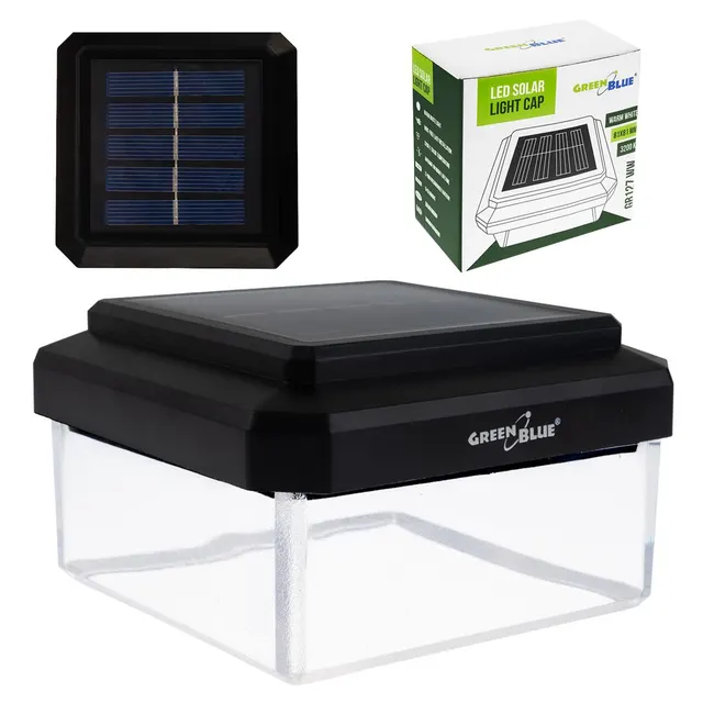 GREENBLUE LAMPA SOLARNA LED NA SŁUPEK. 100X100MM DASZEK KOPERTOWY 3200K GB128 WW