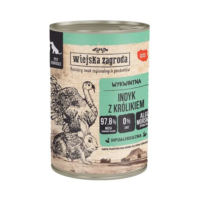Wiejska Zagroda Indyk z królikiem karma mokra dla psa 400g