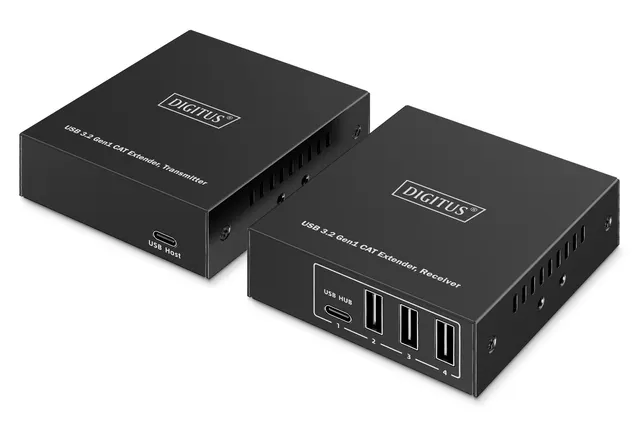 Przedłużacz (extender) po skrętce kat.6A USB 3.1 Gen1 do 100m 3x USB-A 1x USB-C do 5 Gbps 1x RJ45 (Gigabit Ethernet) - zestaw (odbiornik/nadajnik)